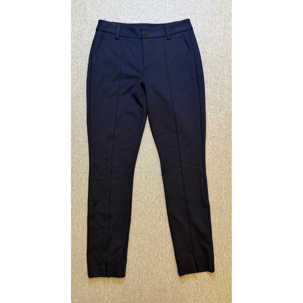 Cabi Navy Blue Pintuck Ponte Knit Slim Leg Trousers with Split Hem Size 4
